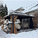 PURPLE LEAF Outdoor Hardtop Gazebo for Garden Bronze Double Roof Aluminum Frame Pavilion with String Lights-milky