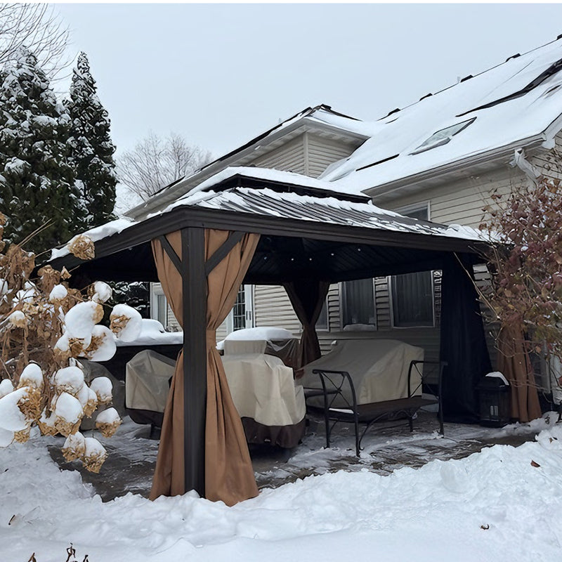 PURPLE LEAF Outdoor Hardtop Gazebo for Garden Bronze Double Roof Aluminum Frame Pavilion