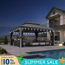 PURPLE LEAF Patio Gazebo for Pool Light Grey Hardtop Galvanized Steel Roof with String Lights-milky