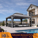 PURPLE LEAF Patio Gazebo for Pool Light Grey Hardtop Galvanized Steel Roof with Upgraded Curtains