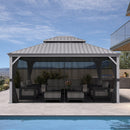 PURPLE LEAF Patio Gazebo for Pool Light Grey Hardtop Galvanized Steel Roof with Upgraded Curtains