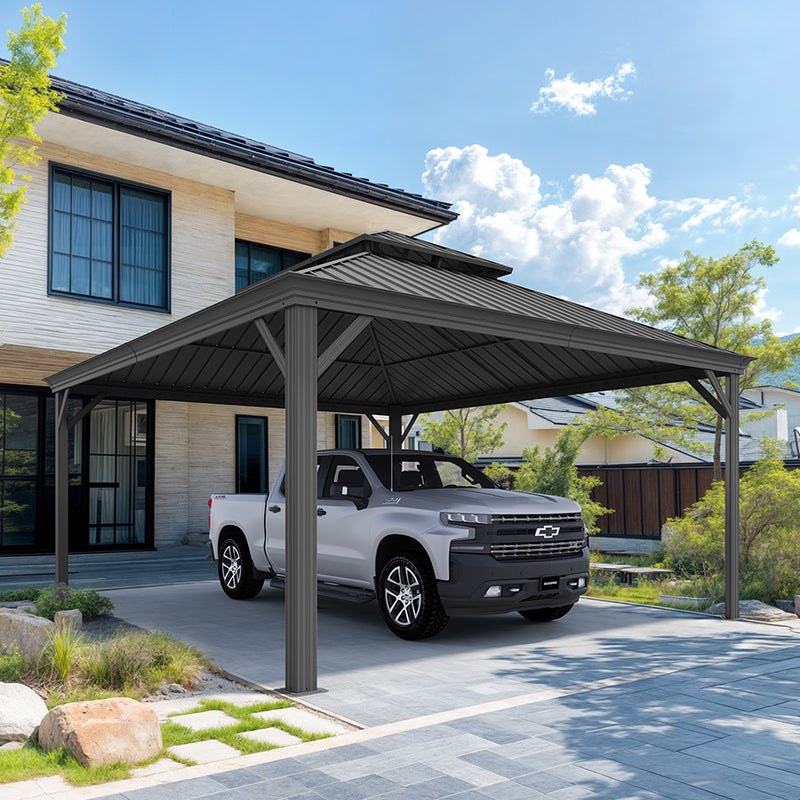 PURPLE LEAF Outdoor Metal Carport Gazebo Grey Steel Roof Aluminum Frame Shelter for Parking