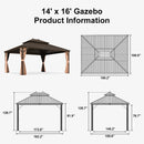 PURPLE LEAF Outdoor Hardtop Gazebo for Garden Bronze Double Roof Aluminum Frame Pavilion with String Lights-clear