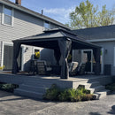 PURPLE LEAF Patio Gazebo for Backyard Grey Hardtop Galvanized Steel Roof Awning with String Lights-clear