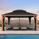 PURPLE LEAF Hardtop Gazebo for Patio Wood Grain Aluminum Frame Awning with Reinforcement Support Rod