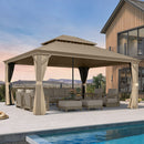 PURPLE LEAF Backyard Gazebo Champagne Hardtop Galvanized Steel Roof Awning and Upgrade Curtain Reinforcement Support Rods