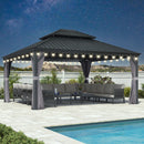 PURPLE LEAF Patio Gazebo for Backyard Grey Hardtop Galvanized Steel Roof Awning with String Lights