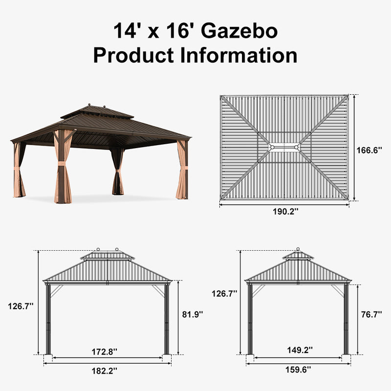 PURPLE LEAF Outdoor Hardtop Gazebo for Garden Bronze Double Roof Aluminum Frame Pavilion