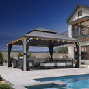 PURPLE LEAF Patio Gazebo for Pool Light Grey Hardtop Galvanized Steel Roof with String Lights-clear