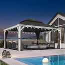 PURPLE LEAF White Gazebo for Modern Patio Double Galvanized Steel Roof Awning and Upgrade Curtain with Lights-milky