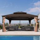 PURPLE LEAF Outdoor Hardtop Gazebo for Garden Bronze Double Roof Aluminum Frame Pavilion with Reinforcement Support Rod