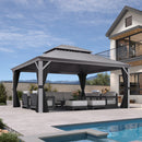 PURPLE LEAF Patio Gazebo for Pool Light Grey Hardtop Galvanized Steel Roof with Upgraded Curtains