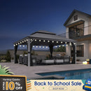 PURPLE LEAF Patio Gazebo for Pool Light Grey Hardtop Galvanized Steel Roof with String Lights-milky