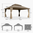 PURPLE LEAF Backyard Gazebo Champagne Hardtop Galvanized Steel Roof Awning and Upgrade Curtain