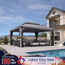 PURPLE LEAF Patio Gazebo for Pool Light Grey Hardtop Galvanized Steel Roof with Upgraded Curtains