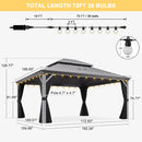 PURPLE LEAF Patio Gazebo for Pool Light Grey Hardtop Galvanized Steel Roof with String Lights-clear