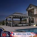 PURPLE LEAF Patio Gazebo for Pool Light Grey Hardtop Galvanized Steel Roof with String Lights-milky