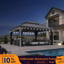 PURPLE LEAF Patio Gazebo for Pool Light Grey Hardtop Galvanized Steel Roof with String Lights-milky