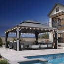 PURPLE LEAF Patio Gazebo for Pool Light Grey Hardtop Galvanized Steel Roof with String Lights-milky