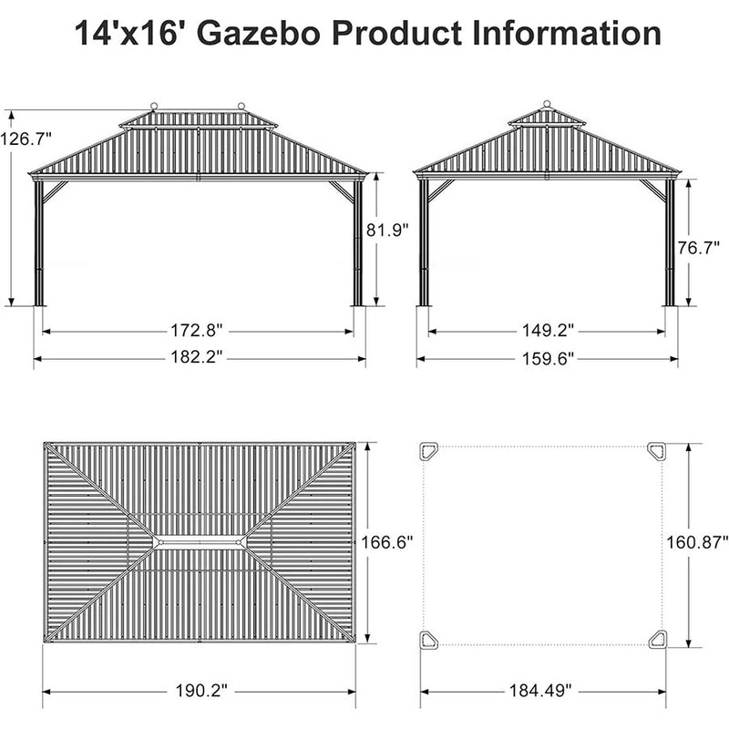 PURPLE LEAF Outdoor Hardtop Gazebo for Garden Bronze Double Roof Aluminum Frame Pavilion