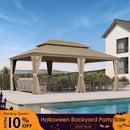 PURPLE LEAF Backyard Gazebo Champagne Hardtop Galvanized Steel Roof Awning and Upgrade Curtain