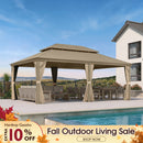 PURPLE LEAF Backyard Gazebo Champagne Hardtop Galvanized Steel Roof Awning and Upgrade Curtain