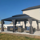 PURPLE LEAF Patio Gazebo for Backyard Grey Hardtop Galvanized Steel Roof Awning with String Lights-clear