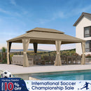 PURPLE LEAF Backyard Gazebo Champagne Hardtop Galvanized Steel Roof Awning and Upgrade Curtain