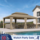 PURPLE LEAF Backyard Gazebo Champagne Hardtop Galvanized Steel Roof Awning and Upgrade Curtain