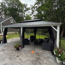 PURPLE LEAF White Gazebo for Modern Patio Double Galvanized Steel Roof Awning and Upgrade Curtain with Lights-milky