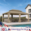 PURPLE LEAF Backyard Gazebo Champagne Hardtop Galvanized Steel Roof Awning and Upgrade Curtain