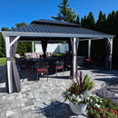 PURPLE LEAF White Gazebo for Modern Patio Double Galvanized Steel Roof Awning and Upgrade Curtain with Lights-milky