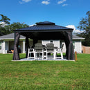 PURPLE LEAF Patio Gazebo for Backyard Grey Hardtop Galvanized Steel Roof Awning with String Lights-clear