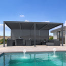 PURPLE LEAF Athena Louvered Pergola Grey Outdoor Aluminum Pergola with Solid Color Roller Blind Adjustable Gazebo for Patio Deck Garden