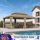 PURPLE LEAF Backyard Gazebo Champagne Hardtop Galvanized Steel Roof Awning and Upgrade Curtain