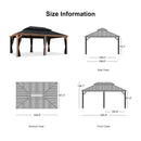 PURPLE LEAF Hardtop Gazebo for Patio Wood Grain Galvanized Steel Frame Awning with Netting