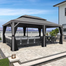 PURPLE LEAF Patio Gazebo for Pool Light Grey Hardtop Galvanized Steel Roof with Reinforcement Support Rod