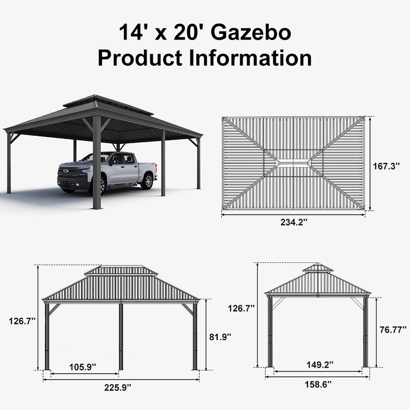 PURPLE LEAF Outdoor Metal Carport Gazebo Grey Steel Roof Aluminum Frame Shelter for Parking