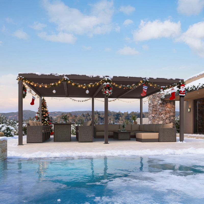 PURPLE LEAF Athena Outdoor Louvered Pergola Adjustable Metal Roof Bronze Hardtop Gazebo Patio Pavilion