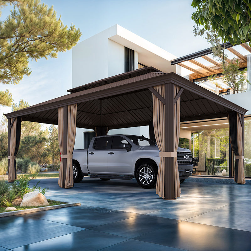 PURPLE LEAF Outdoor Metal Carport Gazebo Bronze Steel Roof Aluminum Frame Shelter for Parking