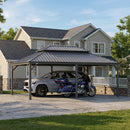PURPLE LEAF Light Grey Metal Carport with Galvanized Steel Roof Heavy Duty Permanent Outdoor Car Shelter