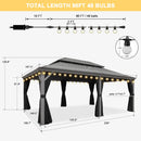 PURPLE LEAF Patio Gazebo for Pool Light Grey Hardtop Galvanized Steel Roof with String Lights-clear