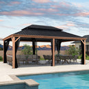 PURPLE LEAF Hardtop Gazebo for Patio Wood Grain Aluminum Frame Awning with Reinforcement Support Rod