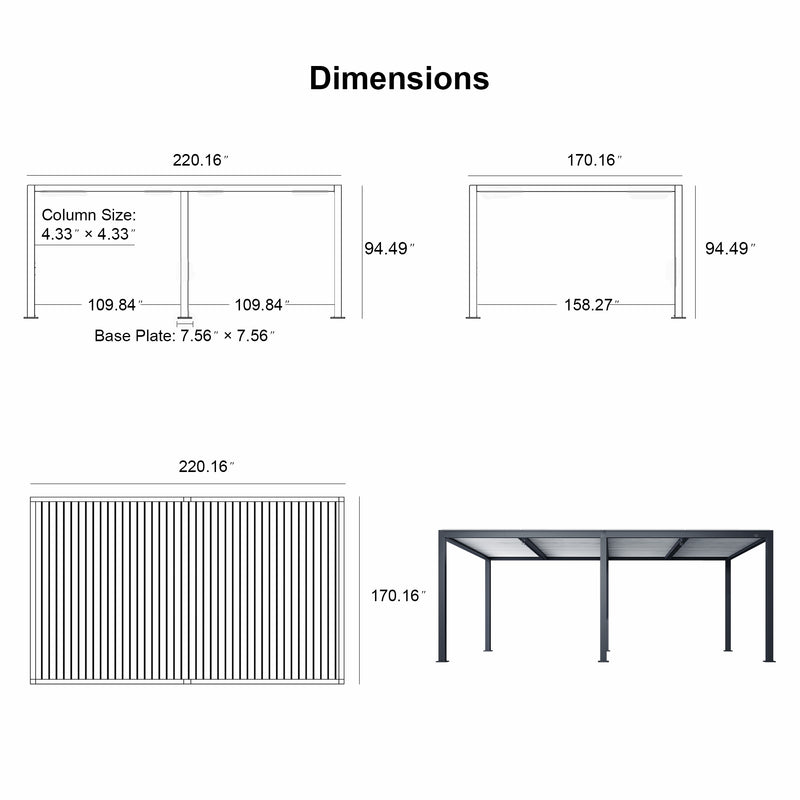 PURPLE LEAF Louvered Pergola Modern Grey Pergola with White Roof for Deck Backyard Garden