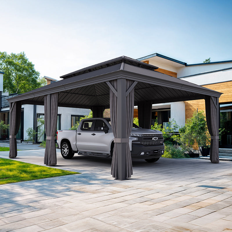 PURPLE LEAF Outdoor Metal Carport Gazebo Grey Steel Roof Aluminum Frame Shelter for Parking