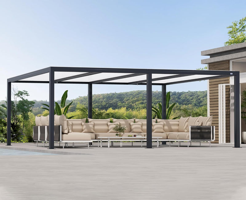 PURPLE LEAF Louvered Pergola Modern Grey Pergola with White Roof for Deck Backyard Garden