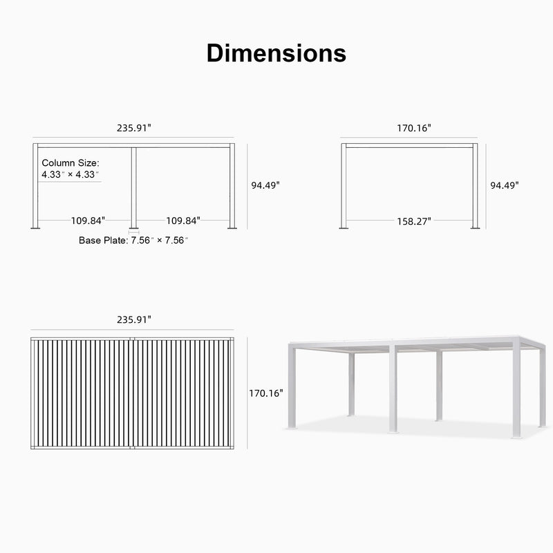 PURPLE LEAF Louvered Pergola Modern White Pergola with Adjustable Roof for Deck Backyard Garden