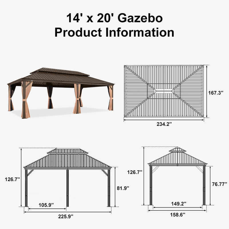 PURPLE LEAF Outdoor Hardtop Gazebo for Garden Bronze Double Roof Aluminum Frame Pavilion