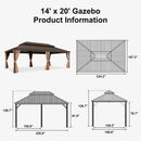 PURPLE LEAF Outdoor Hardtop Gazebo for Garden Bronze Double Roof Aluminum Frame Pavilion with String Lights-milky
