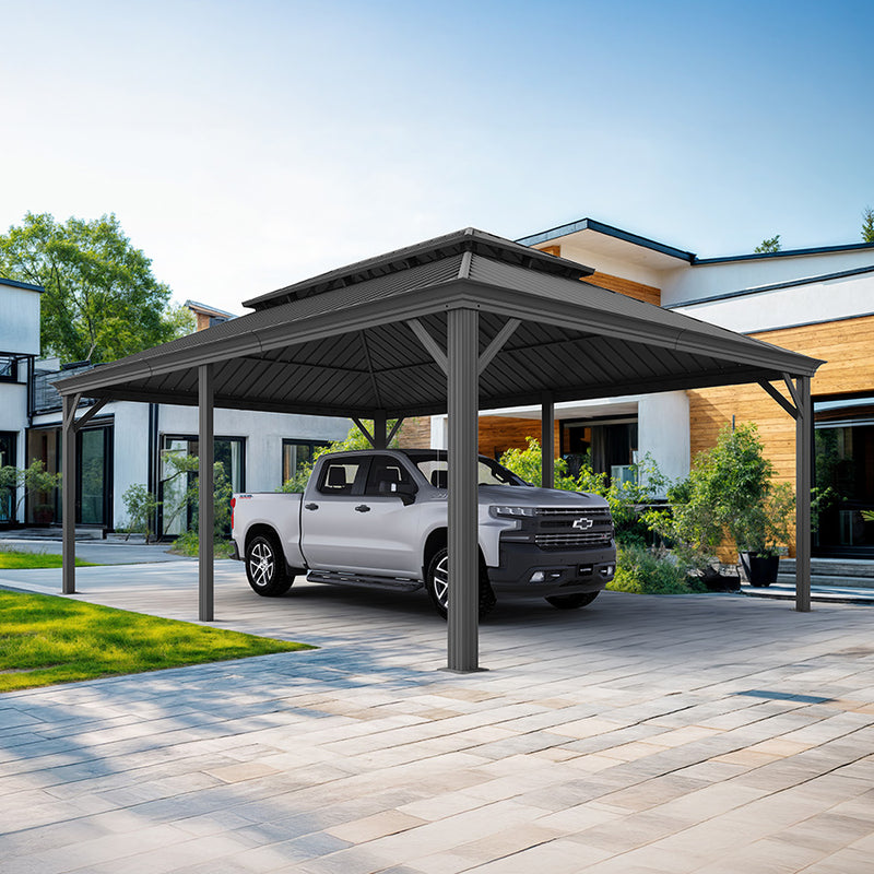 PURPLE LEAF Outdoor Metal Carport Gazebo Grey Steel Roof Aluminum Frame Shelter for Parking